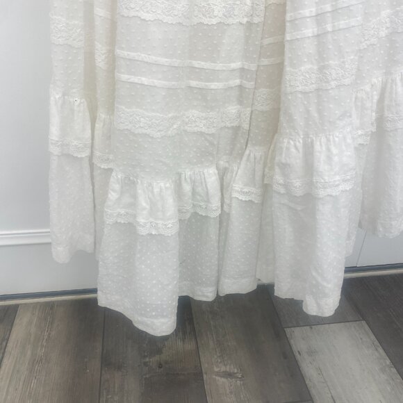 Vintage Laura Ashley 80s White Dotted Swiss Wedding Dress Western Prairie Style - Picture 5 of 6